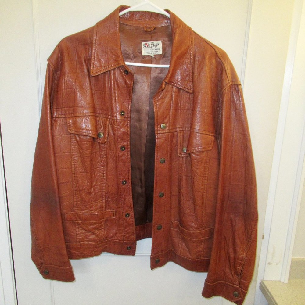 Made in England Duffer of St. George Men's Croc Print Leather Jacket Size L